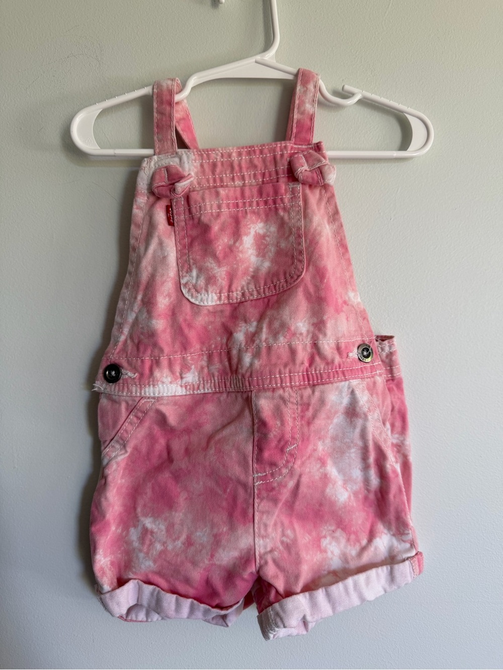 Levi’s Kids Pink Tie-Dye Short Overalls Shortalls 100% Cotton Natural Fibers